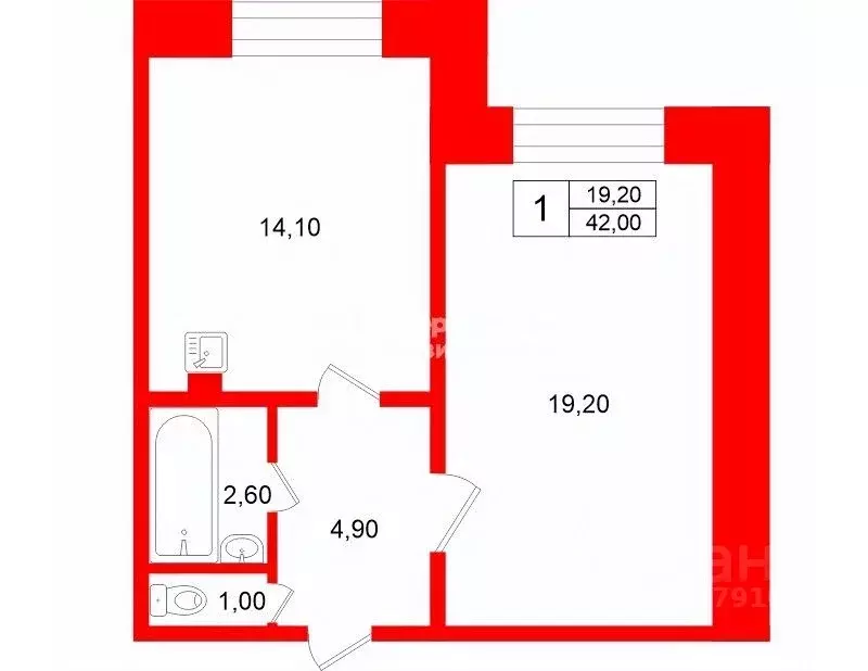 1-к кв. Санкт-Петербург просп. Косыгина, 13 (42.0 м) - Фото 2