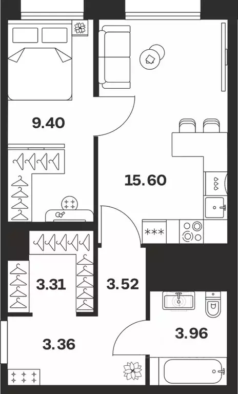 1-к кв. Тульская область, Тула Жукова Парк жилой комплекс (38.88 м) - Фото 1