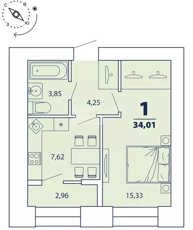 1-к кв. Рязанская область, Рязань ул. Космонавтов, 16 (34.0 м) - Фото 2