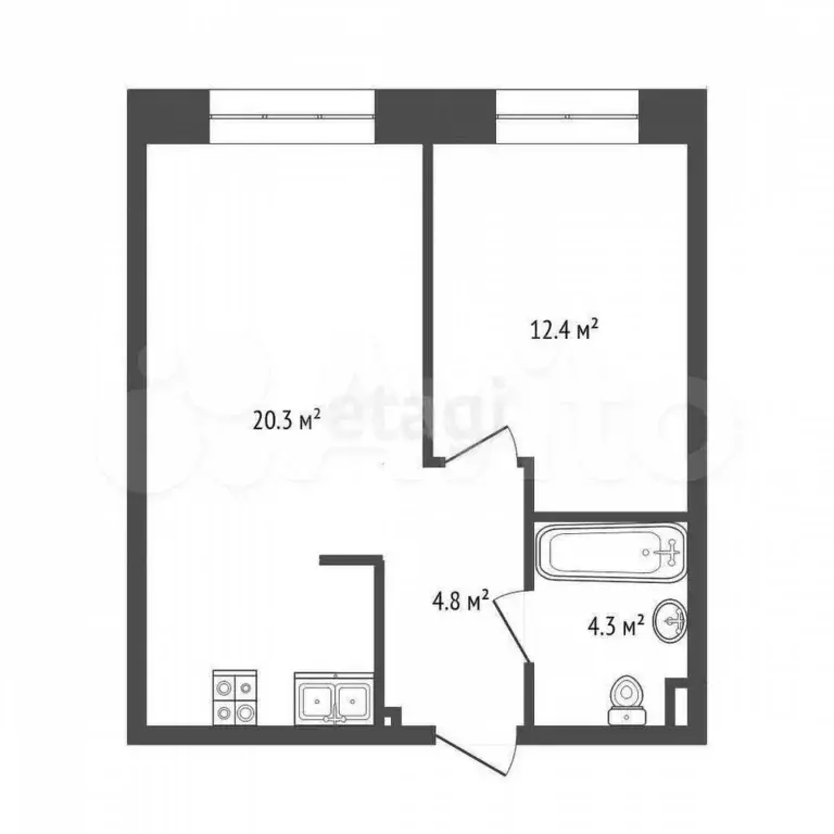 1-к. квартира, 41,8 м, 4/6 эт. - Фото 0