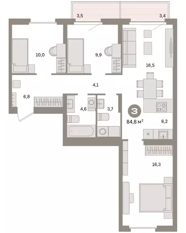 3-комнатная квартира: Екатеринбург, жилой район Сортировочный, ... - Фото 2