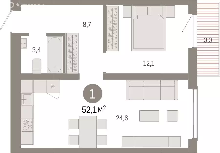 1-комнатная квартира: Новосибирск, Большевистская улица, с49 (52.05 м) - Фото 1