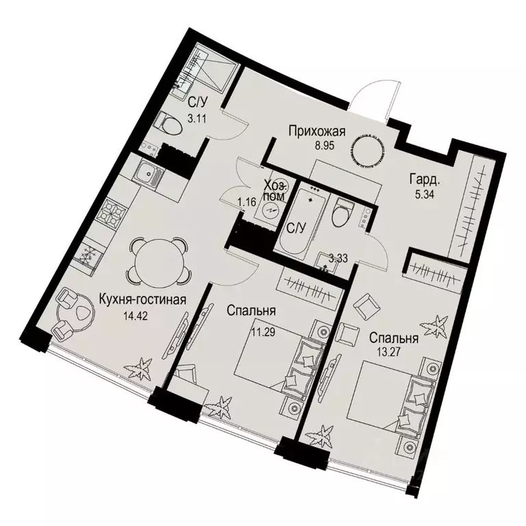 2-к кв. Санкт-Петербург ул. Профессора Попова, 38 (60.87 м) - Фото 0