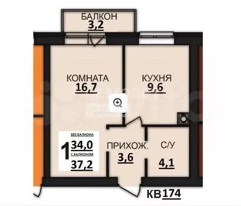 1-к. квартира, 37,2 м, 8/8 эт. - Фото 0