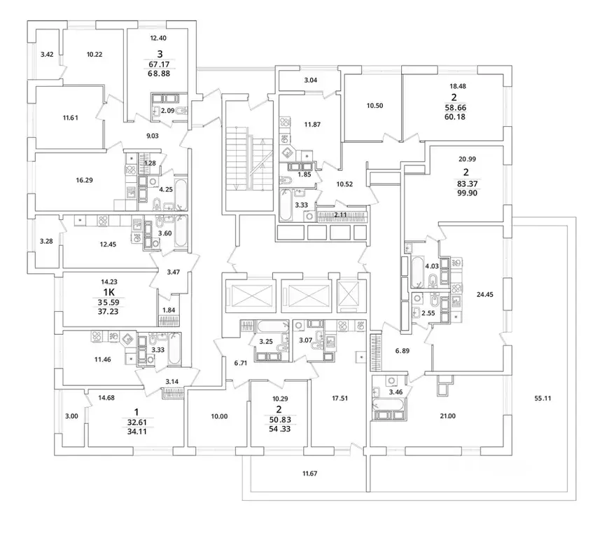 2-к кв. Санкт-Петербург просп. Маршала Блюхера, 3к3 (54.33 м) - Фото 2