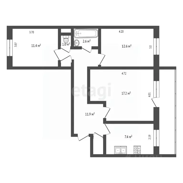 3-к кв. Карелия, Петрозаводск бул. Интернационалистов, 6к3 (65.3 м) - Фото 1