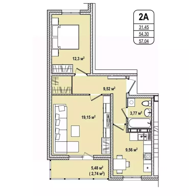 2-к кв. Кемеровская область, Кемерово Космическая ул., 4Г (57.04 м) - Фото 0