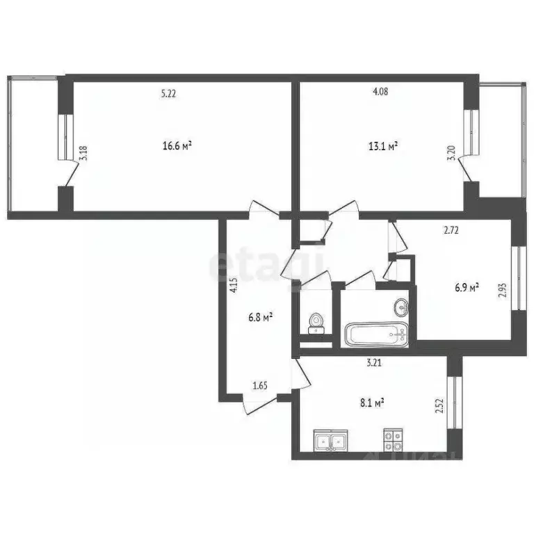 3-к кв. Белгородская область, Белгород Гостенская ул., 1 (59.0 м) - Фото 2