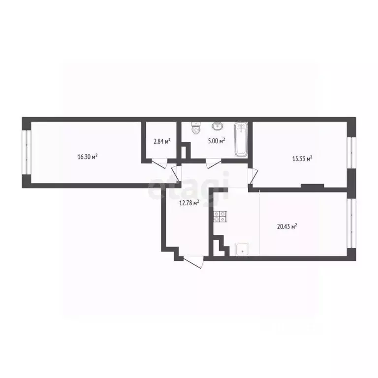 2-к кв. Тюменская область, Тюмень ул. 50 лет Октября, 57Бк2 (70.0 м) - Фото 2