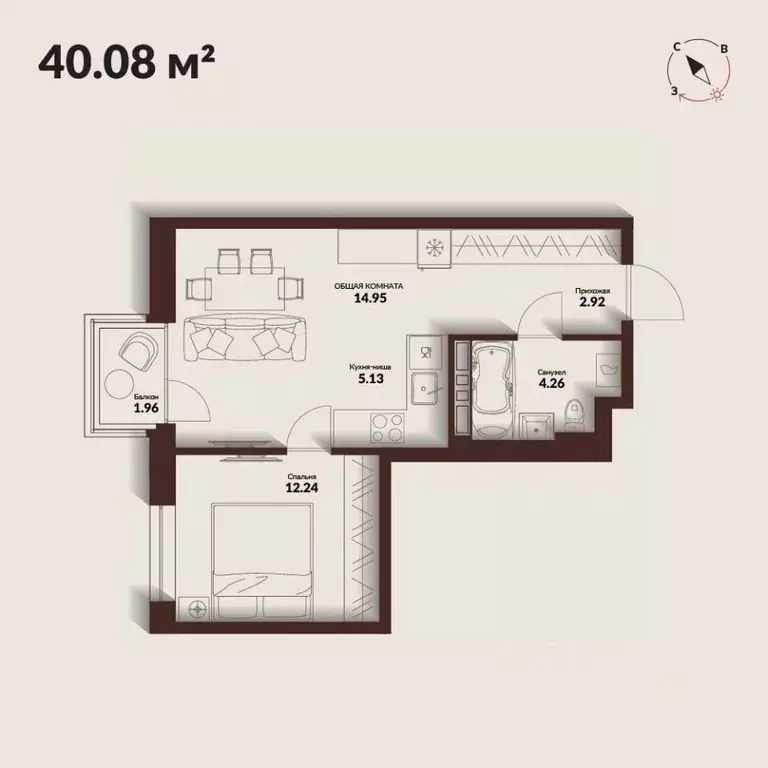 1-к кв. Приморский край, Владивосток Каскада жилой комплекс (40.09 м) - Фото 1