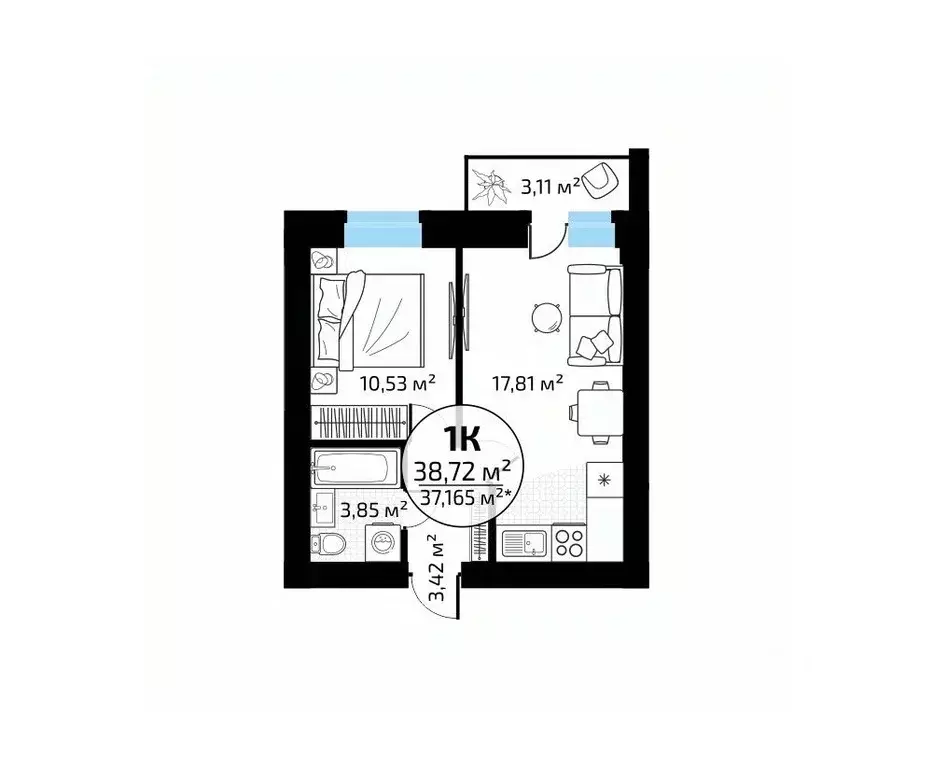 1-к кв. Самарская область, Самара пос. Мехзавод, Новая Самара мкр,  ... - Фото 1