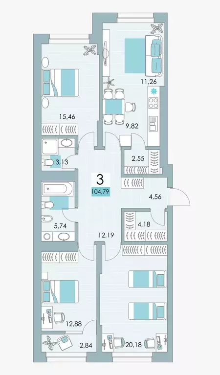 Продаётся 3-к квартира, 104.79 м - Фото 1