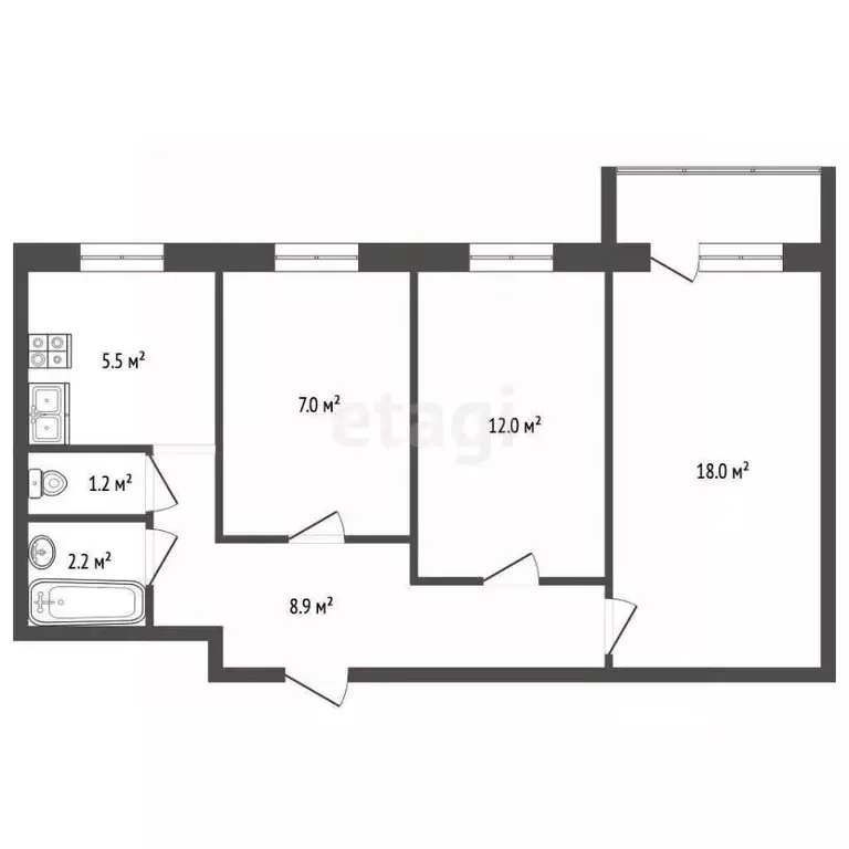 3-к кв. Москва ул. Народного Ополчения, 20К2 (56.4 м) - Фото 2