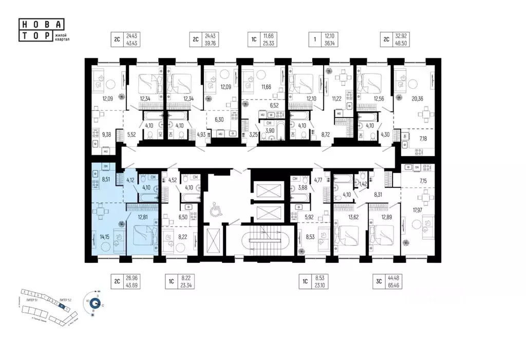 2-к кв. Башкортостан, Уфа Глумилино-1 мкр, Новатор жилой комплекс ... - Фото 2