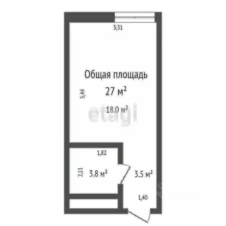Студия Кемеровская область, Кемерово просп. Притомский, 25к4 (27.1 м) - Фото 1