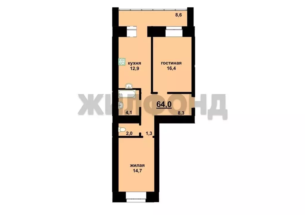 2-комнатная квартира: Чигири, улица Василенко, 3/6 (63.8 м) - Фото 1