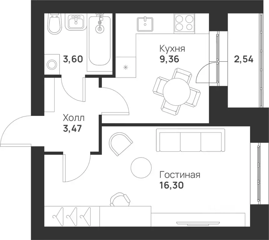 1-к кв. Тульская область, Тула Новая Тула мкр,  (35.27 м) - Фото 0
