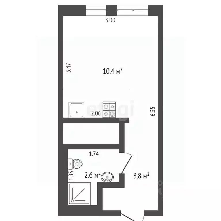 Студия Тюменская область, Тюмень Харьковская ул., 76 (17.4 м) - Фото 2
