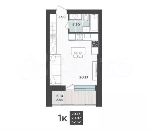 1-к. квартира, 32,5 м, 9/9 эт. - Фото 1