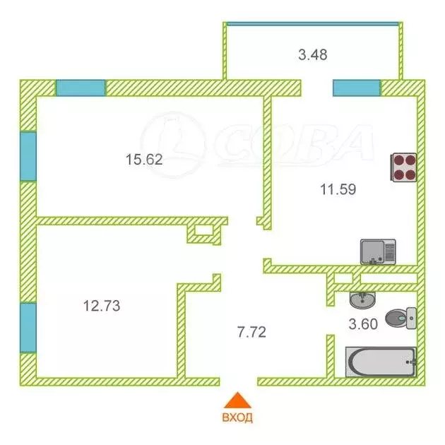 2-комнатная квартира: Тюмень, улица Тимофея Чаркова, 28 (53 м) - Фото 2