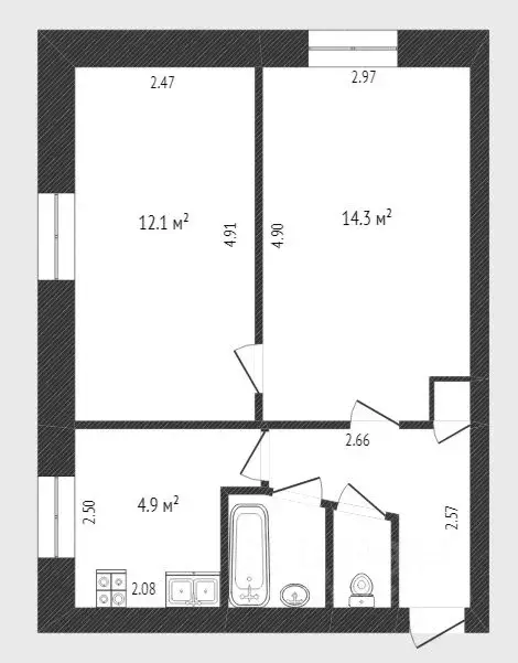 2-к кв. Тюменская область, Тюмень Волгоградская ул., 107 (40.1 м) - Фото 1