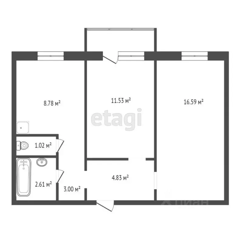 2-к кв. Красноярский край, Красноярск ул. Елены Стасовой, 48Б (48.3 м) - Фото 0