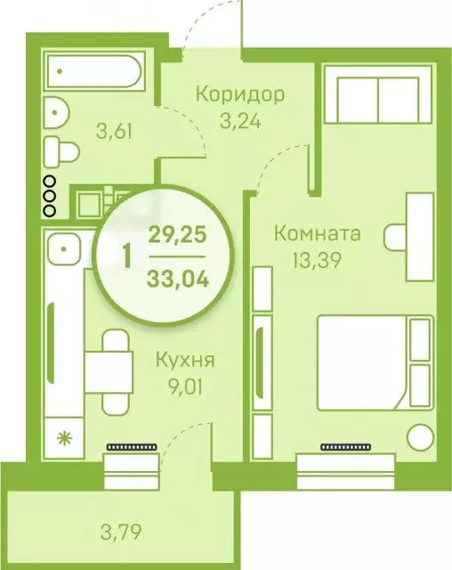 1-комнатная квартира: Тюмень, Велижанская улица, 66 (30 м) - Фото 1