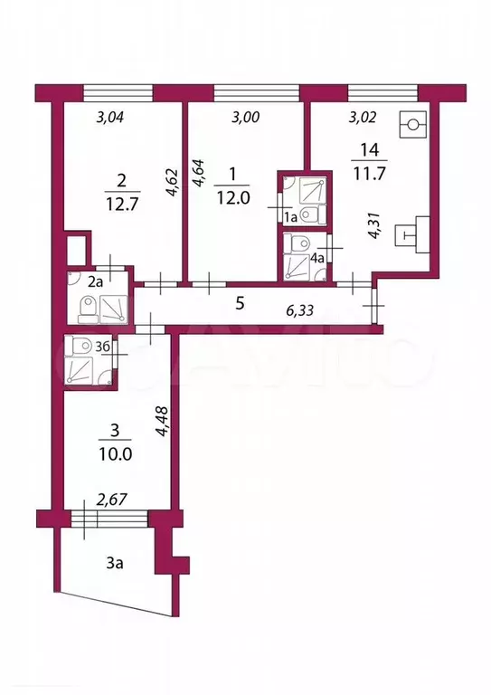 3-к. квартира, 59,8 м, 1/9 эт. - Фото 0