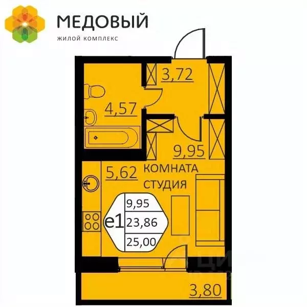 1-к кв. Пермский край, д. Кондратово ул. Г.Н. Нифантова, 4В (25.0 м) - Фото 0