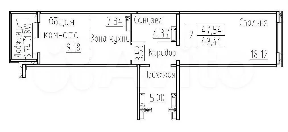 2-к. квартира, 49,4 м, 5/8 эт. - Фото 0