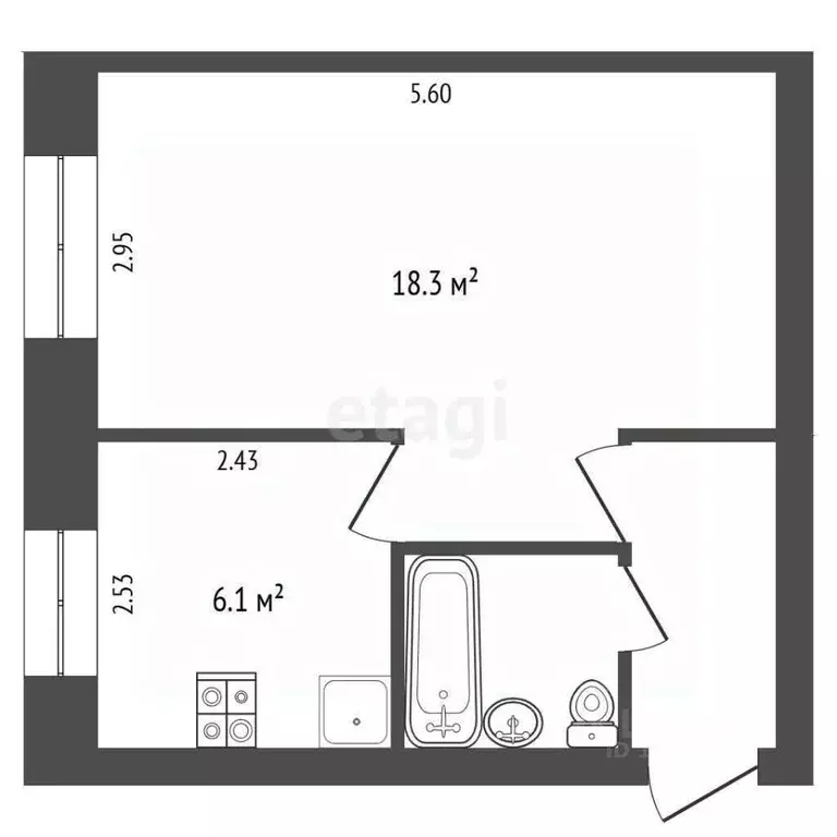 1-к кв. Калужская область, Калуга Московская ул., 125 (30.2 м) - Фото 2