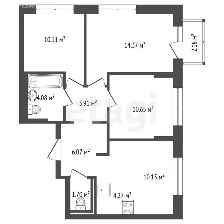 3-комнатная квартира: Тюмень, улица Юрия Рогачева, 9к1 (64 м) - Фото 1