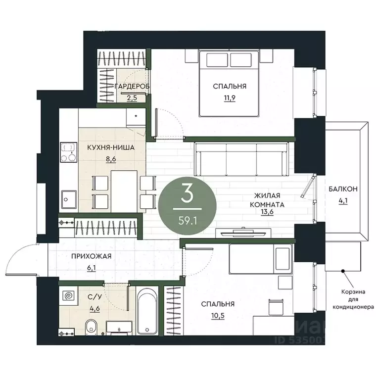 3-к кв. Красноярский край, Красноярск Калина Долина жилой комплекс ... - Фото 1