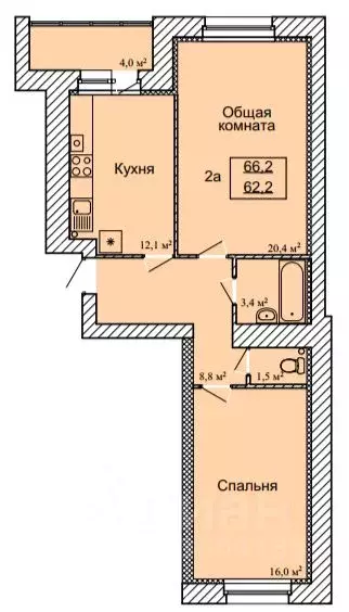 2-к кв. Тамбовская область, Тамбов ул. Имени С.И. Савостьянова, 3 ... - Фото 1