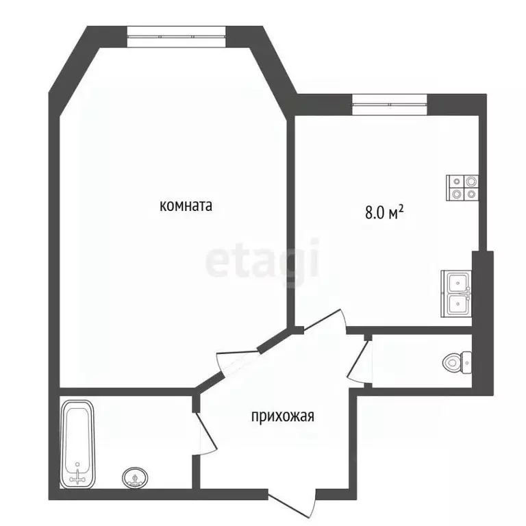 1-к кв. Кемеровская область, Новокузнецк Коммунальная ул., 36 (31.3 м) - Фото 1