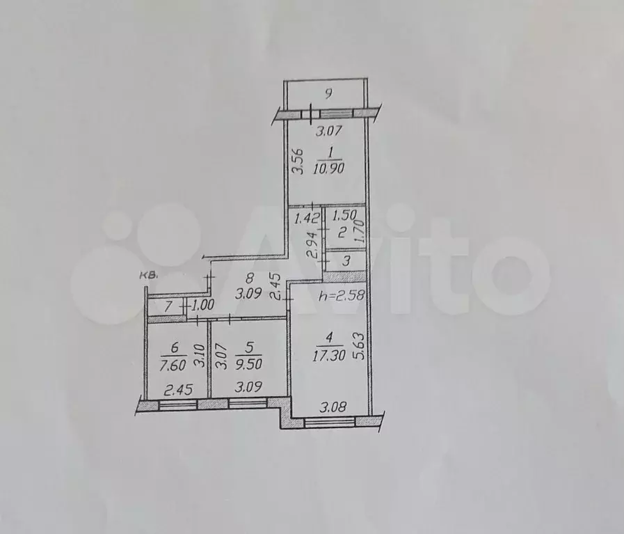 3-к. квартира, 66 м, 6/9 эт. - Фото 1