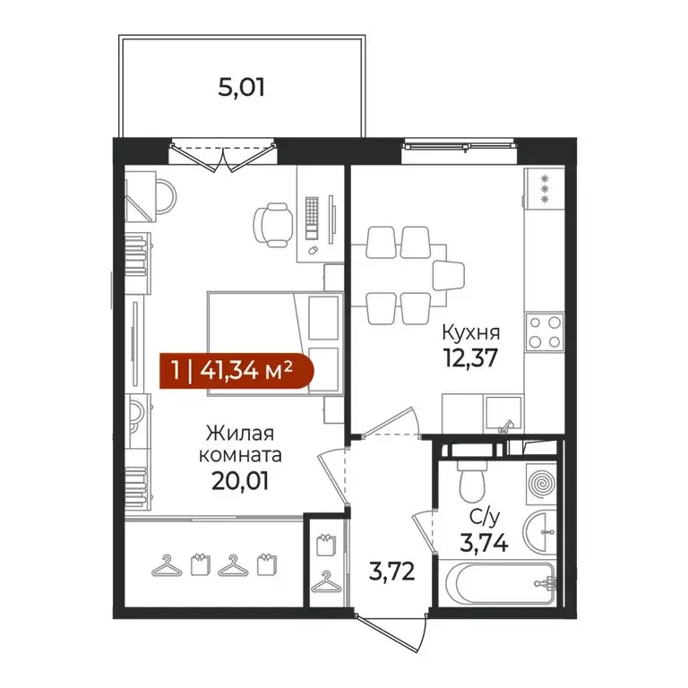 1-комнатная квартира: Всеволожский район, посёлок Щеглово (41.34 м) - Фото 1