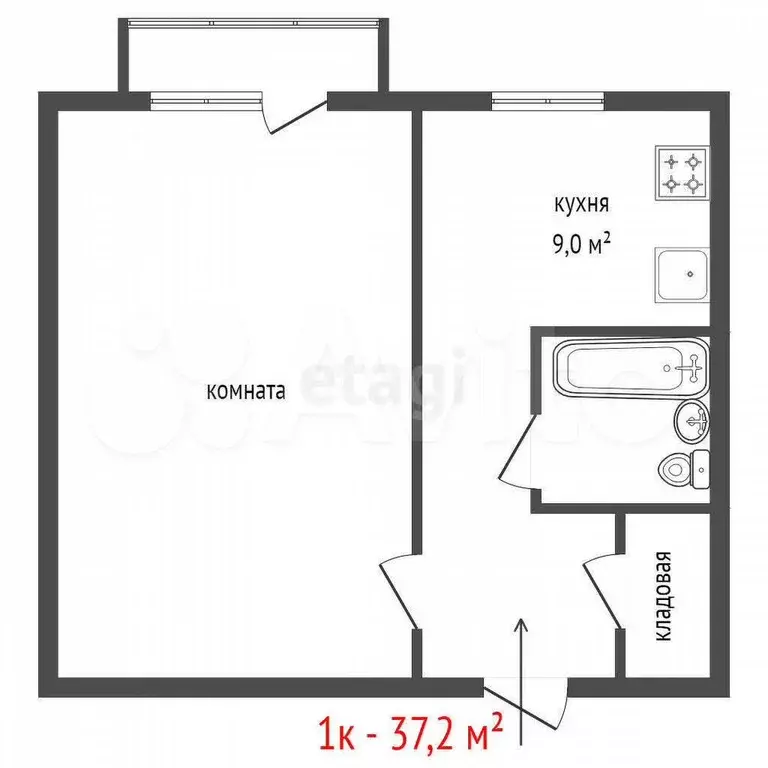 1-к. квартира, 37,5 м, 1/5 эт. - Фото 1