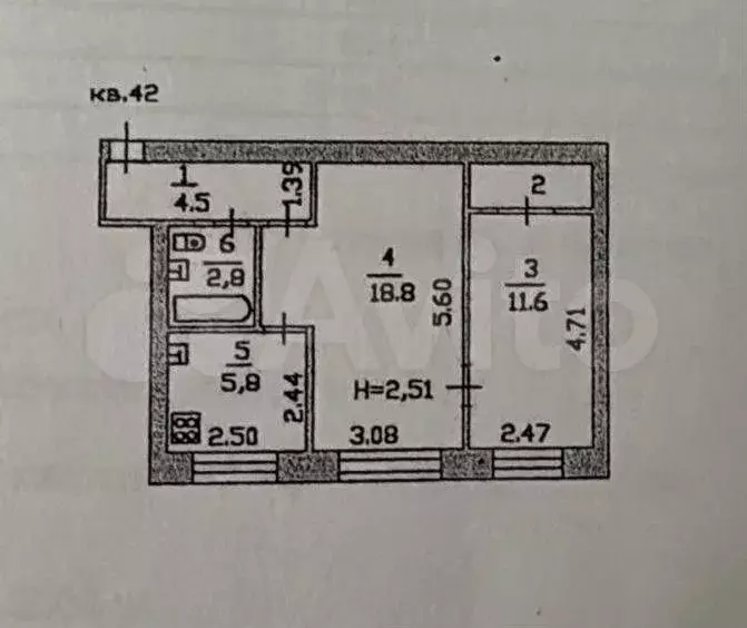 2-к. квартира, 45,6 м, 1/5 эт. - Фото 0