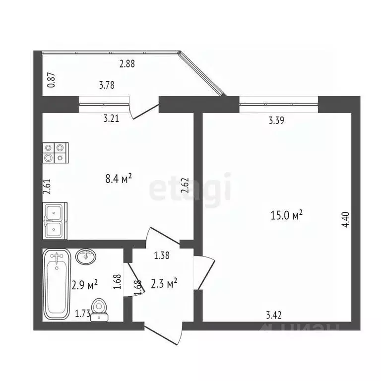 1-к кв. Тамбовская область, Тамбов Красная ул., 13 (28.6 м) - Фото 2