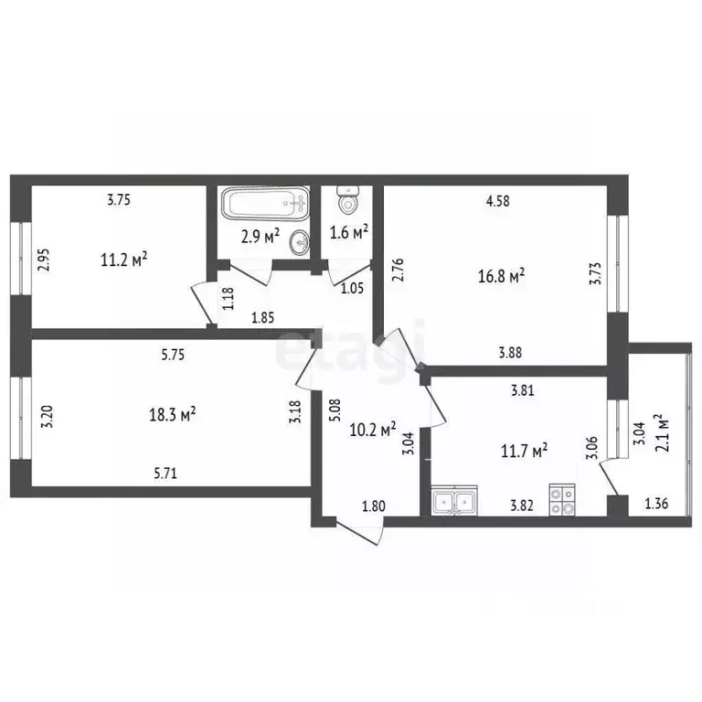 3-к кв. Башкортостан, Стерлитамакский район, Отрадовский сельсовет, с. ... - Фото 2