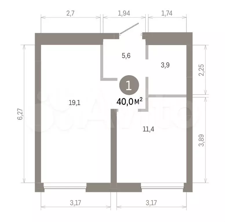 1-к. квартира, 40 м, 3/7 эт. - Фото 1