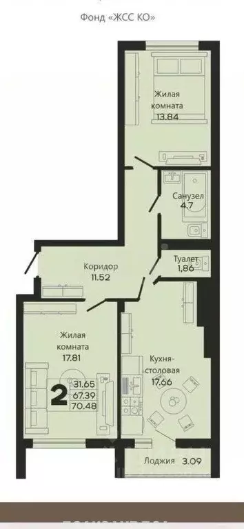 2-к кв. Калининградская область, Калининград Закатная ул., 29к2 (70.0 ... - Фото 2