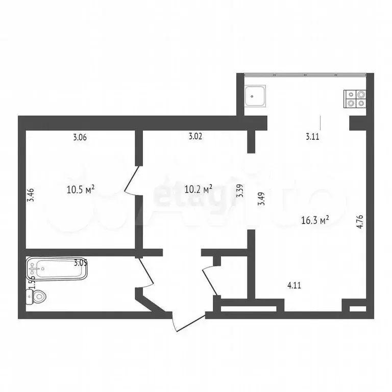 2-к. квартира, 44,9 м, 1/8 эт. - Фото 0