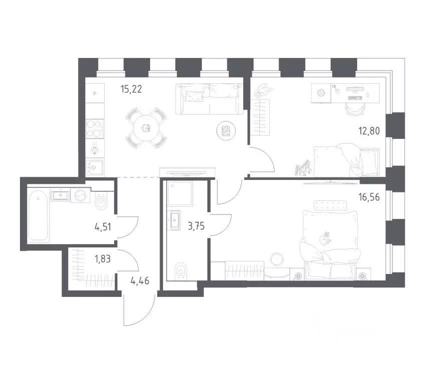 2-к кв. Татарстан, Казань Зилант Премьер жилой комплекс (59.13 м) - Фото 1