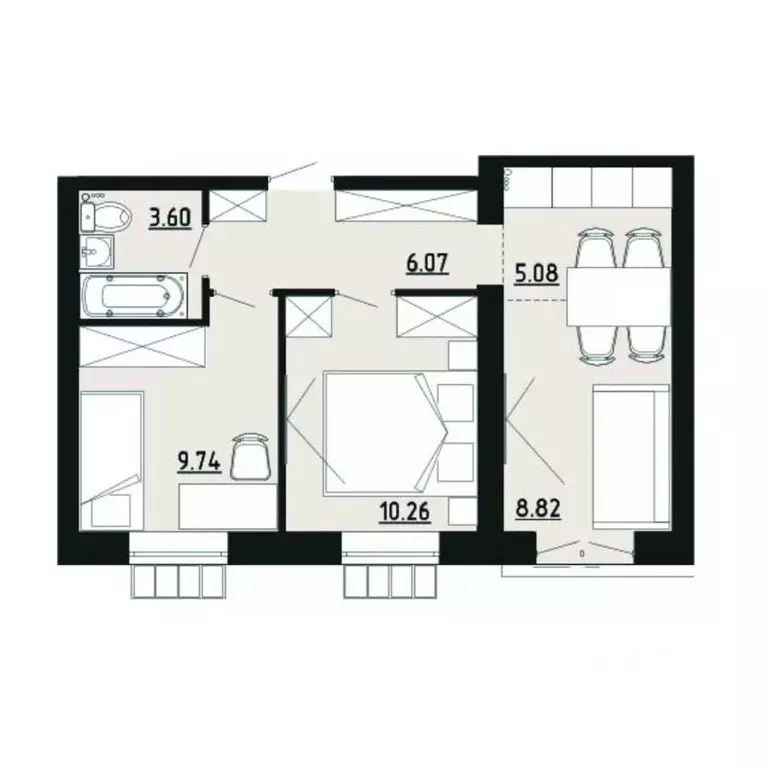 2-к кв. Челябинская область, Южноуральск ул. Строителей, 14 (43.6 м) - Фото 1