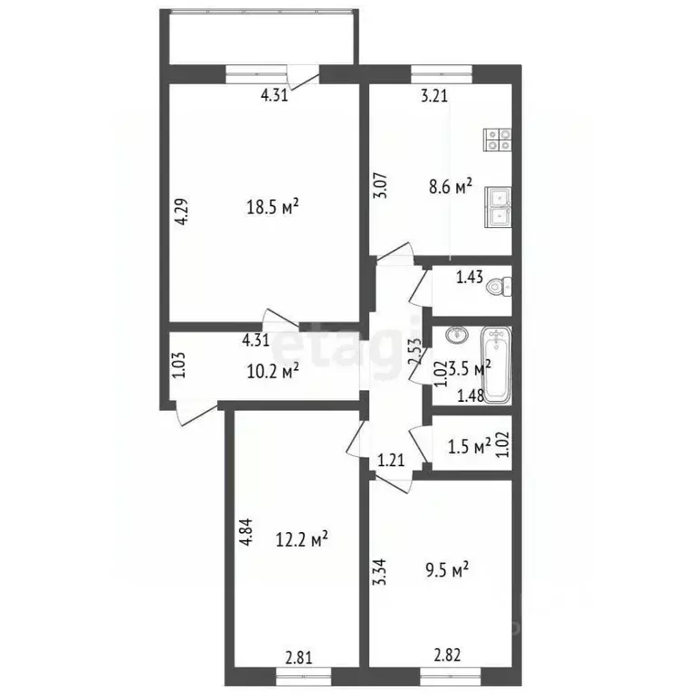 3-к кв. Ханты-Мансийский АО, Нягань 3-й мкр, 5 (64.8 м) - Фото 2