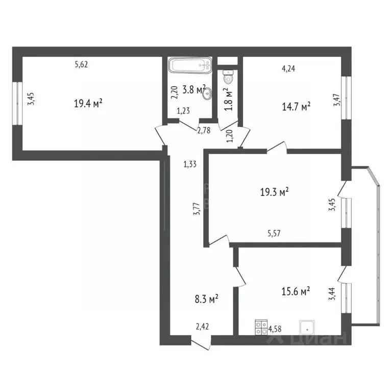3-к кв. Тюменская область, Тюмень Широтная ул., 167 (91.3 м) - Фото 2