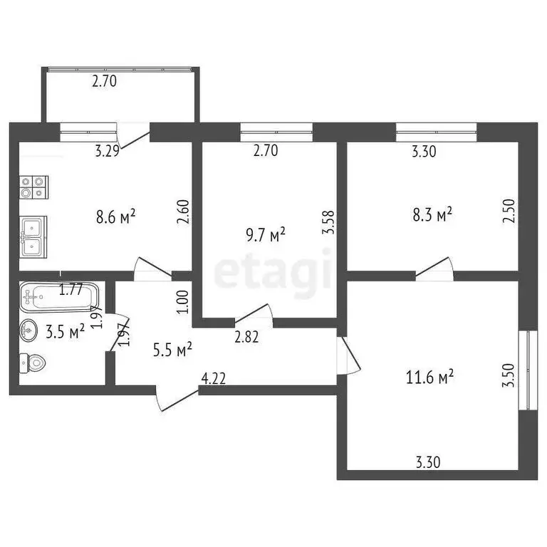 3-комнатная квартира: Короча, улица Дорошенко, 21В (47.2 м) - Фото 0