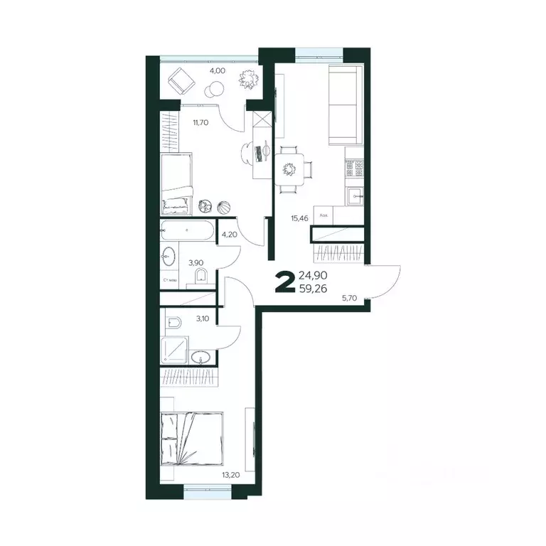 2-к кв. Московская область, Химки Сходня мкр,  (59.26 м) - Фото 1